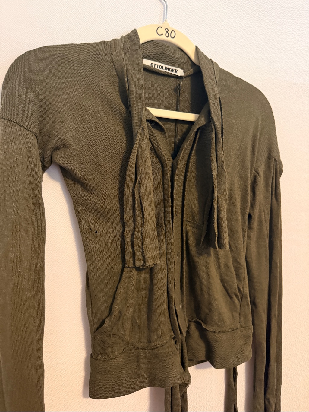 New Ottolinger Linen Cardigan In Green Army Olive Cropped Long Sleeve Sweater Xs — image 6 of 8